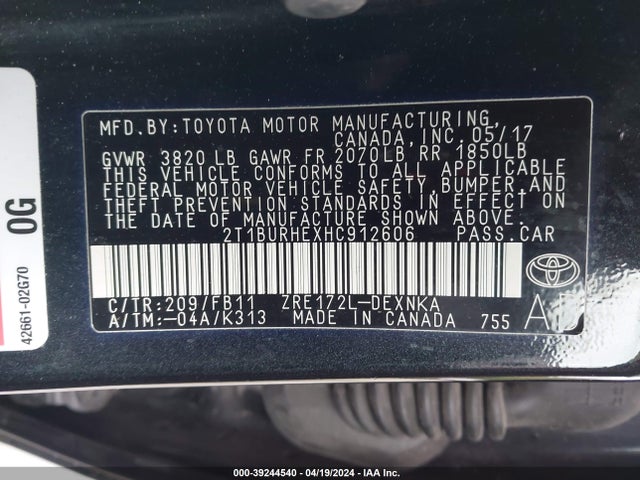 Toyota COROLLA LE 2017 2T1BURHEXHC912606 Image 9