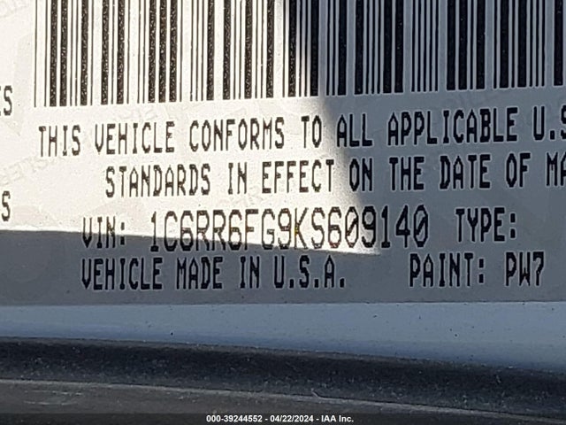 1C6RR6FG9KS609140 RAM 1500 Classic Tradesman Quad Cab 4x2 6'4 Box