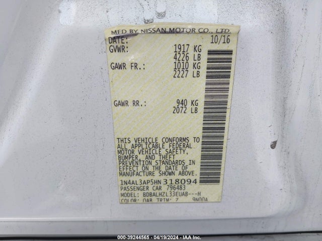 Nissan Altima 2.5 Sr 2017 1N4AL3AP5HN318094 Image 9