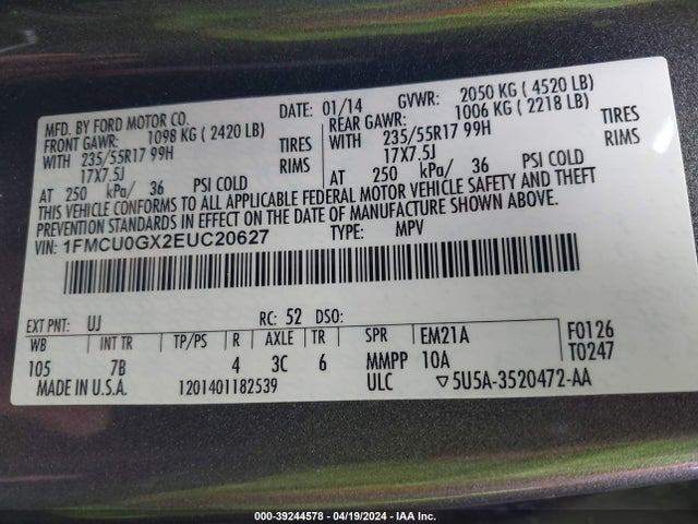 Ford ESCAPE SE 2014 1FMCU0GX2EUC20627 Image 9