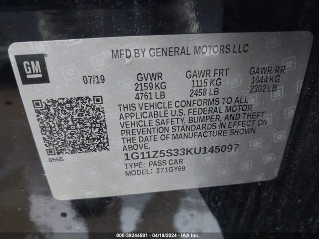 Chevrolet IMPALA LT 2019 1G11Z5S33KU145097 Image 9