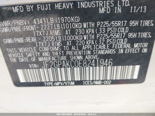 JF2GPAKC0E8241946 Subaru Xv Crosstrek 2.0i Limited