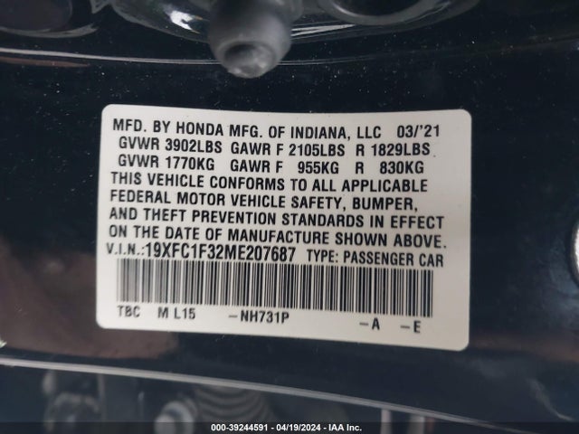 Honda CIVIC EX 2021 19XFC1F32ME207687 Image 9