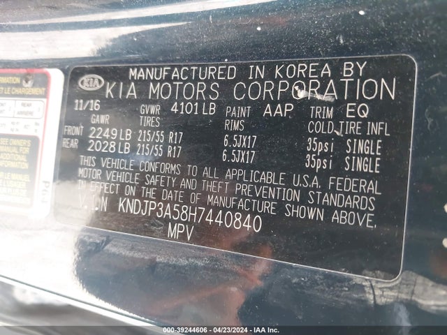 KIA SOUL + 2017 KNDJP3A58H7440840 Image 9