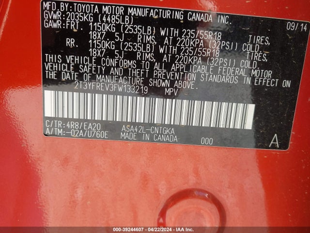Toyota Rav4 Limited 2015 2T3YFREV3FW133219 Image 9