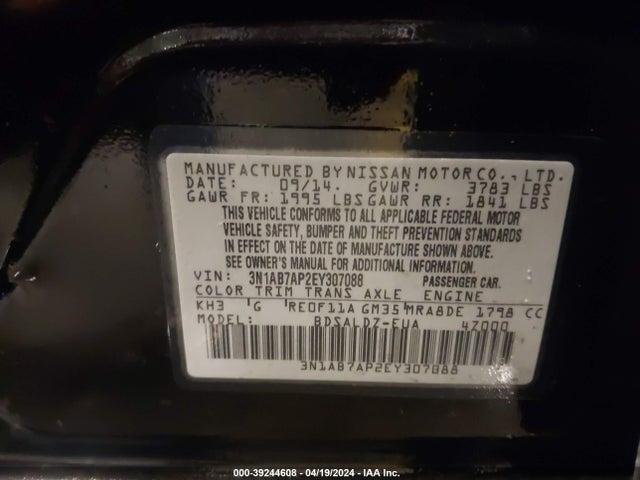 Nissan SENTRA SV 2014 3N1AB7AP2EY307088 Image 9