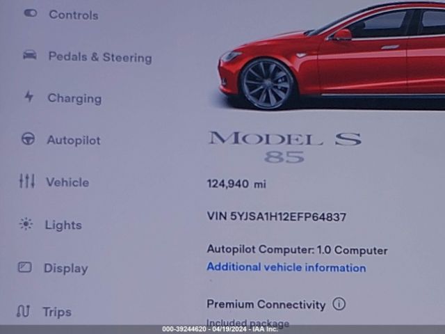 5YJSA1H12EFP64837 Tesla Model S P85