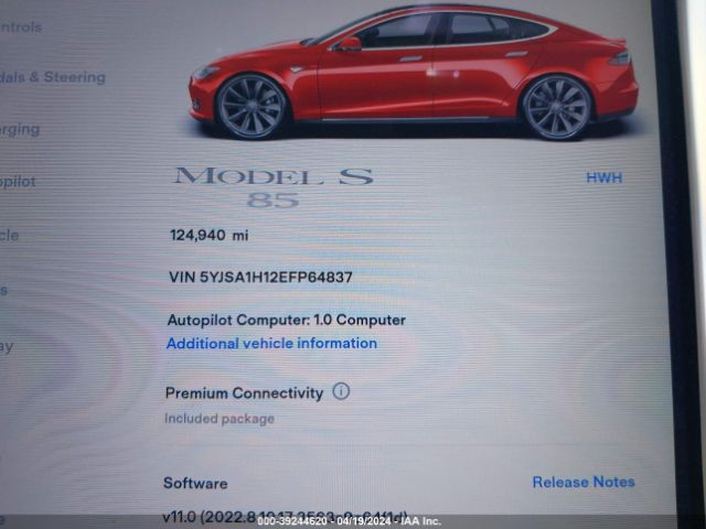 5YJSA1H12EFP64837 Tesla Model S P85