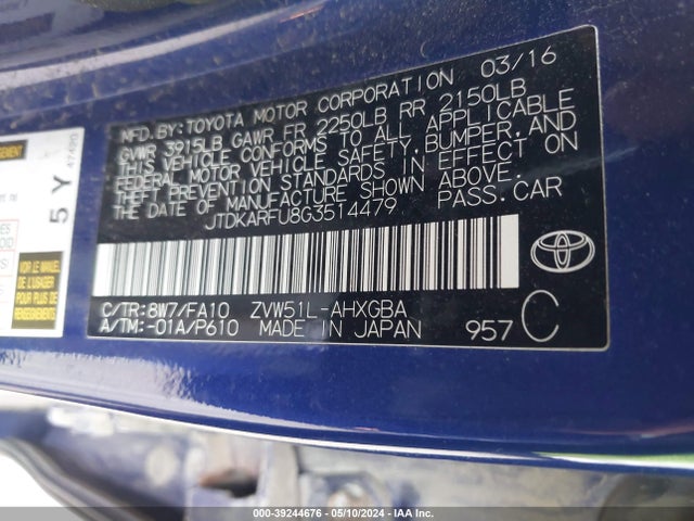 Toyota Prius Three 2016 JTDKARFU8G3514479 Image 9