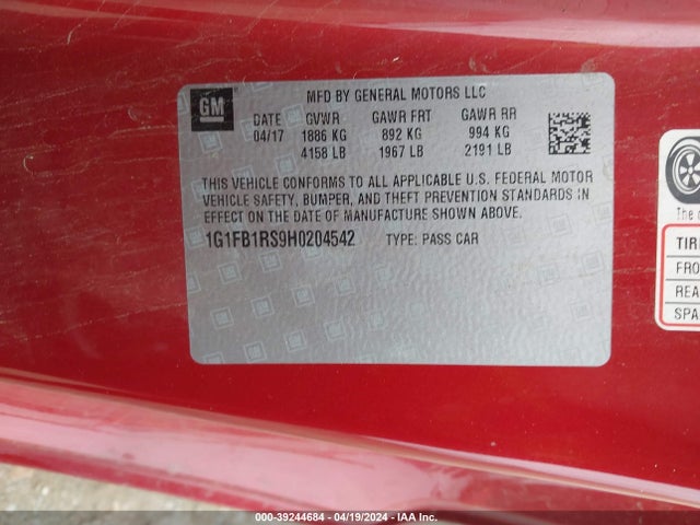 Chevrolet Camaro 1lt 2017 1G1FB1RS9H0204542 Image 9