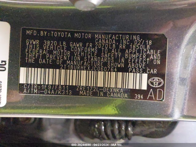 Toyota COROLLA LE 2018 2T1BURHEXJC060764 Image 9