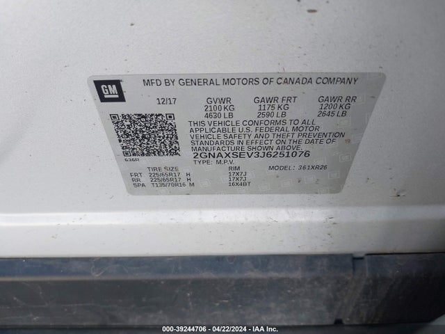 Chevrolet EQUINOX LT 2018 2GNAXSEV3J6251076 Image 9