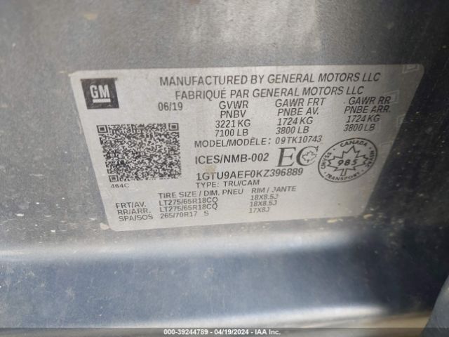 1GTU9AEF0KZ396889 GMC SIERRA 1500