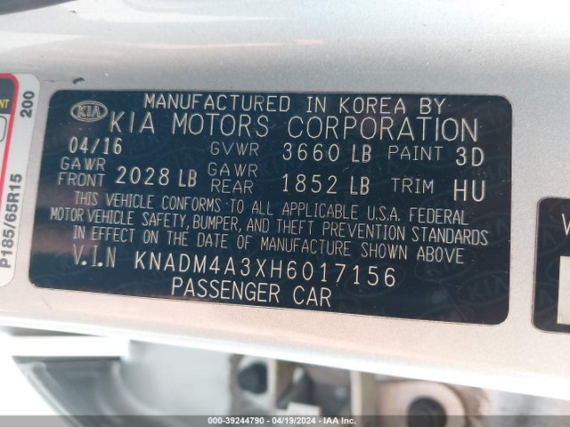 KIA RIO LX 2017 KNADM4A3XH6017156 Image 9