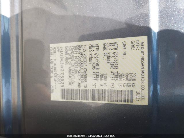 5N1AZ2MG3FN275625 Nissan MURANO SL