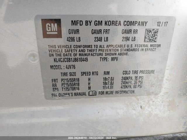 KL4CJCSB1JB610449 Buick Encore Essence