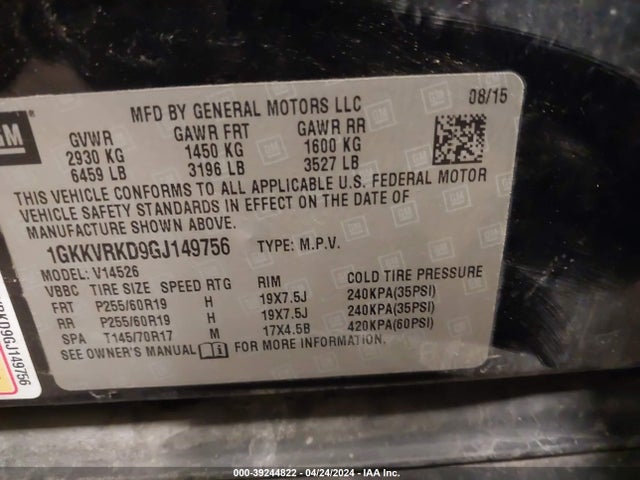 GMC Acadia Slt-1 2016 1GKKVRKD9GJ149756 Image 9