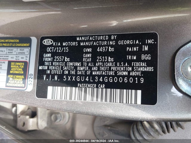 KIA OPTIMA EX 2016 5XXGU4L34GG006019 Image 9