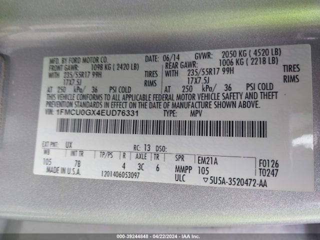 Ford ESCAPE SE 2014 1FMCU0GX4EUD76331 Image 9