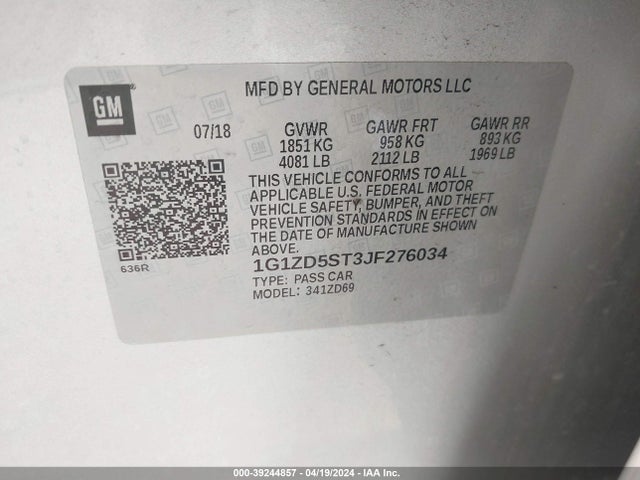 Chevrolet MALIBU LT 2018 1G1ZD5ST3JF276034 Image 9