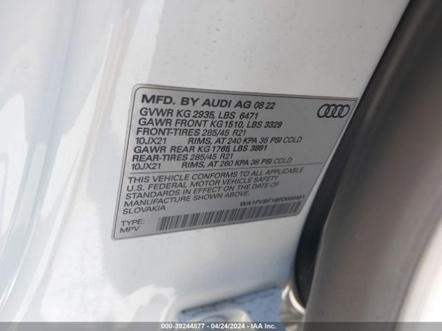 WA1FVBF16PD000461 Audi Q8 Prestige 55 Tfsi Quattro Tiptronic