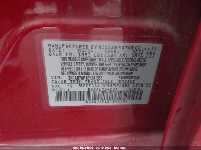 Nissan SENTRA SR 2014 3N1AB7AP1EY241388 Image 9
