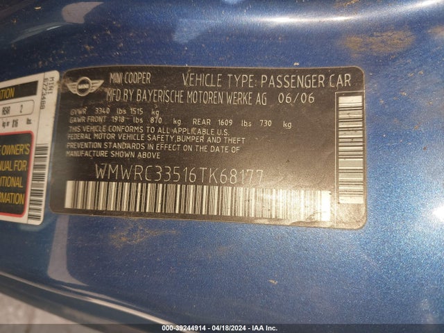 2006 MINI COOPER WMWRC33516TK68177 Photo 8