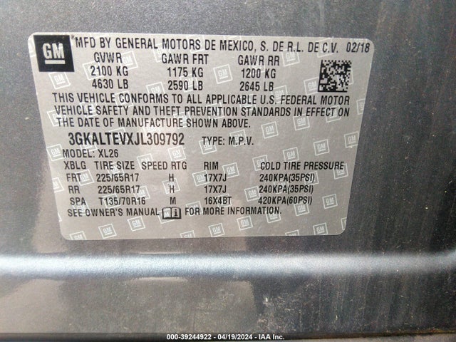 3GKALTEVXJL309792 GMC Terrain Sle