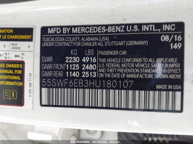 55SWF6EB3HU180107 Mercedes-Benz Amg C 43 4matic