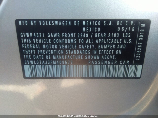 3VWL07AJ3FM408573 Volkswagen Jetta 1.8t Sel