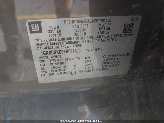 Chevrolet Suburban 1500 Ltz 2015 1GNSCKKC8FR691406 Image 9
