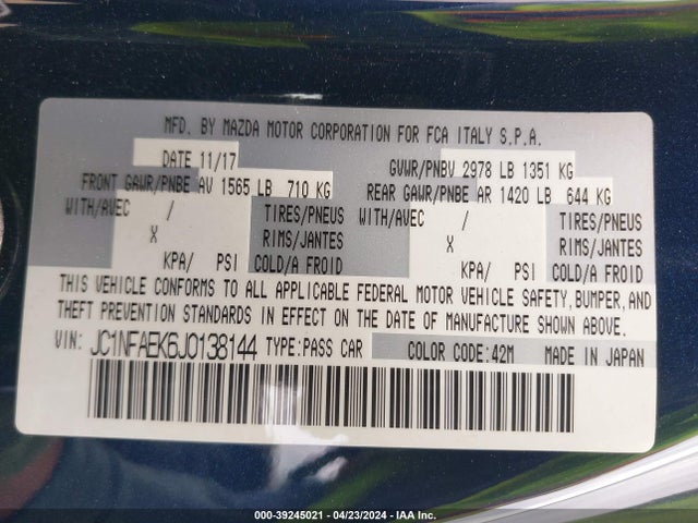 2018 FIAT 124 SPIDER JC1NFAEK6J0138144 Photo 8