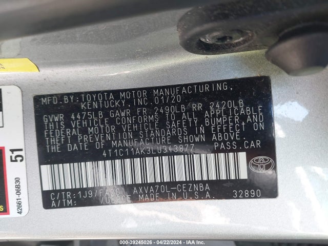 Toyota CAMRY LE 2020 4T1C11AK3LU343877 Image 9