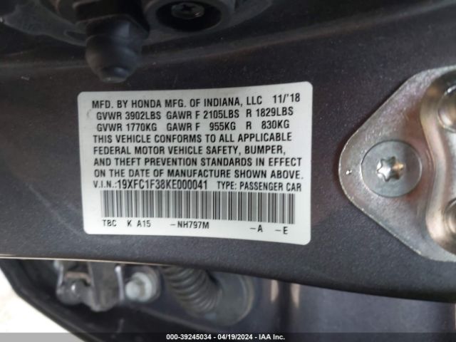 19XFC1F38KE000041 Honda CIVIC EX