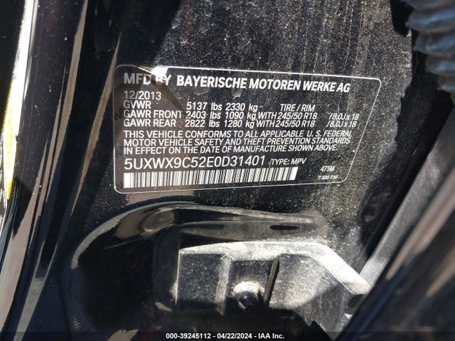 BMW X3 Xdrive28i 2014 5UXWX9C52E0D31401 Image 9