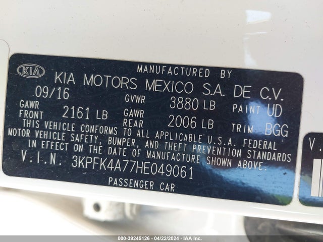 KIA mpi nu 2017 3KPFK4A77HE049061 Image 9