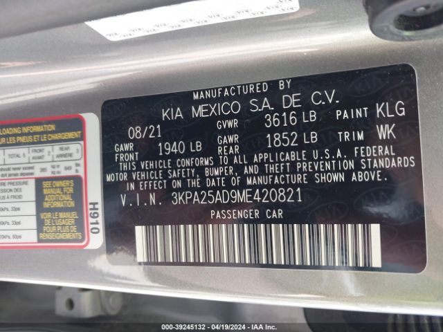 3KPA25AD9ME420821 KIA Rio 5-door S
