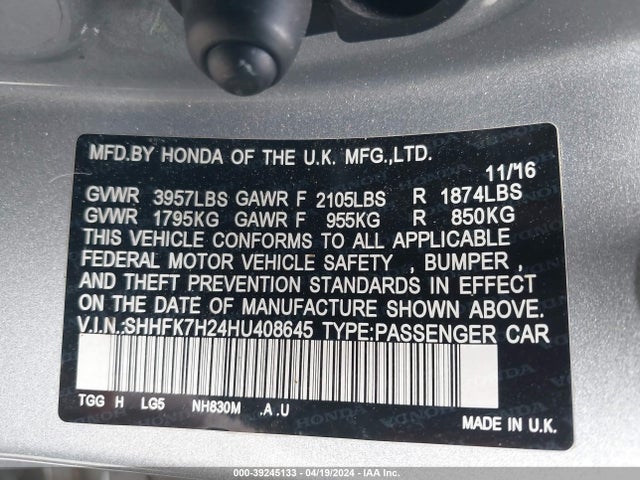 Honda Civic Lx 2017 SHHFK7H24HU408645 Image 9