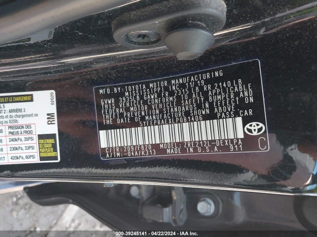 Toyota COROLLA LE 2020 5YFEPRAEXLP081406 Image 9
