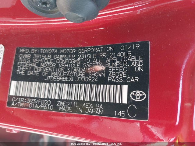 JTDEBRBEXLJ000924 Toyota Corolla Hybrid Le