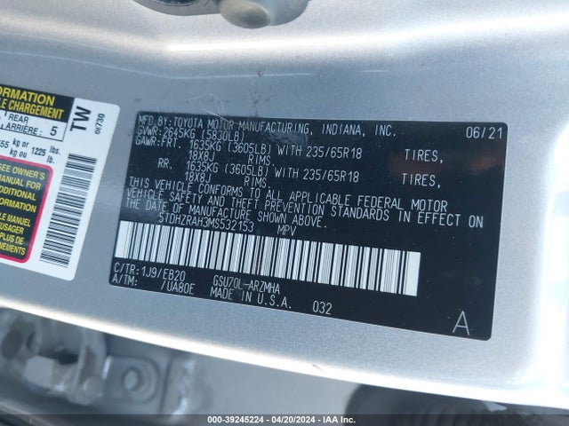 Toyota Highlander Xle 2021 5TDHZRAH3MS532153 Image 9