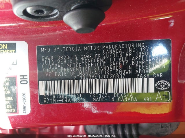Toyota COROLLA SE 2018 2T1BURHE1JC036837 Image 9