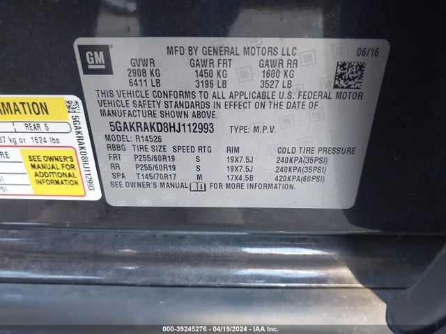 5GAKRAKD8HJ112993 Buick Enclave Convenience