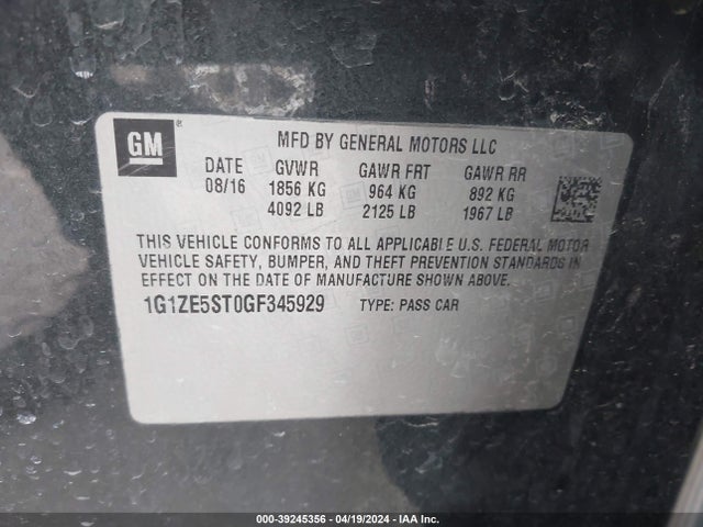 Chevrolet MALIBU 1LT 2016 1G1ZE5ST0GF345929 Image 9