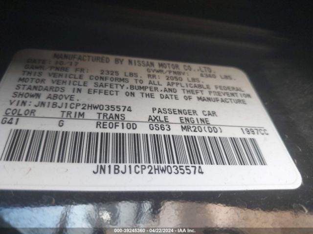 JN1BJ1CP2HW035574 Nissan Rogue Sport Sl
