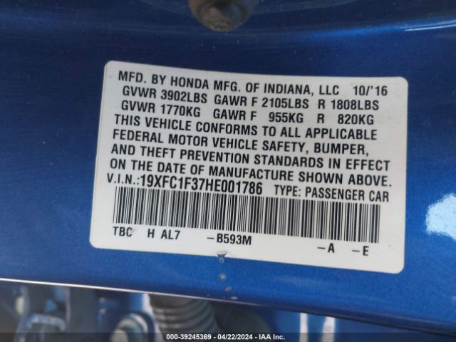 19XFC1F37HE001786 Honda Civic Ex-t