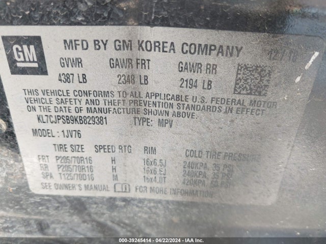 Chevrolet Trax Lt 2019 KL7CJPSB9KB829381 Image 9
