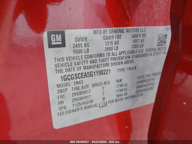 Chevrolet Colorado Lt 2016 1GCGSCEA5G1198221 Image 9