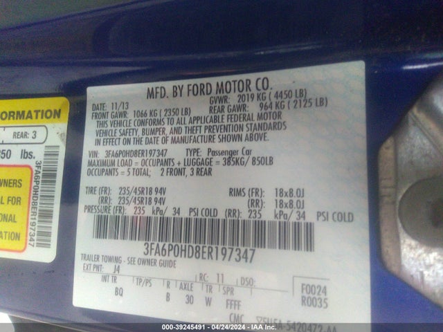Ford FUSION SE 2014 3FA6P0HD8ER197347 Image 9