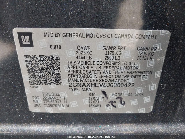 Chevrolet EQUINOX LS 2018 2GNAXHEV8J6300422 Image 9